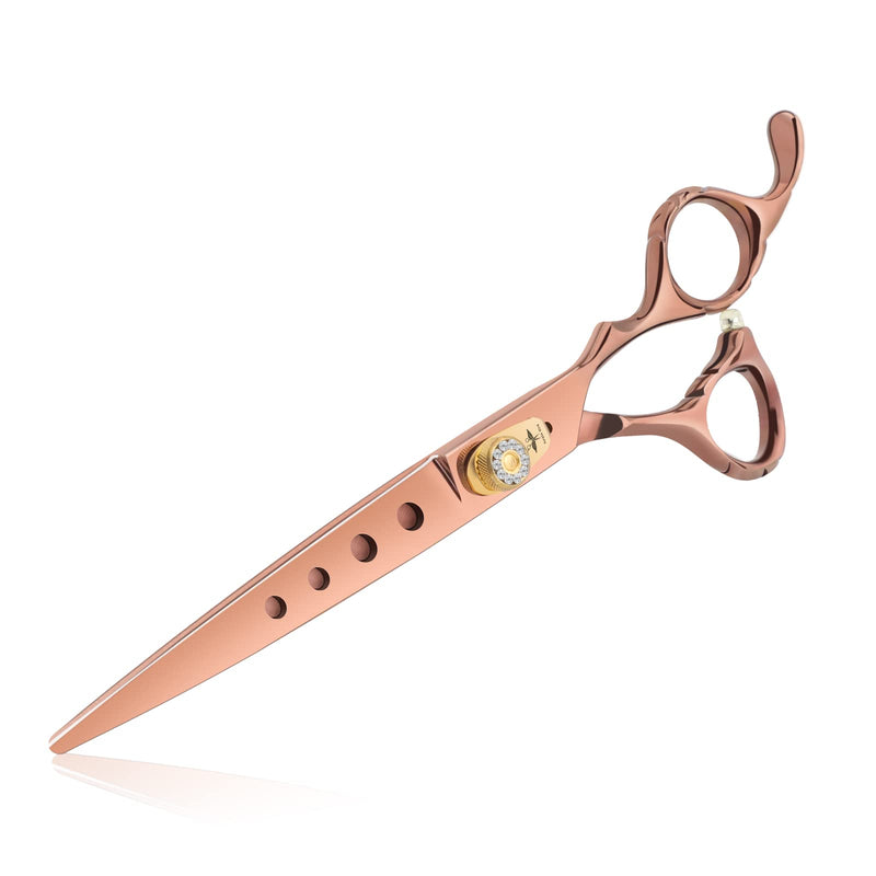 PURPLEBIRD 7.5 Inch Straight Dog Grooming Scissors Pet Cutting Shears Professional with 4 Holes Safety Noiseless Blunt Tip Trimming Shearing for Dogs Cats Japanese Stainless Steel Bronze 7.5in Cutting - PawsPlanet Australia