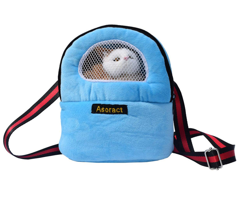Hamster Carrier Bag, Upgraded Small Animal Bonding Soft Hedgehog Pouch Portable Outgoing Travel Bag with Adjustable Strap and Breathable Mesh for Squirrel Mice Sugar Glider Etc (Blue, L) Large (Pack of 1) Blue
