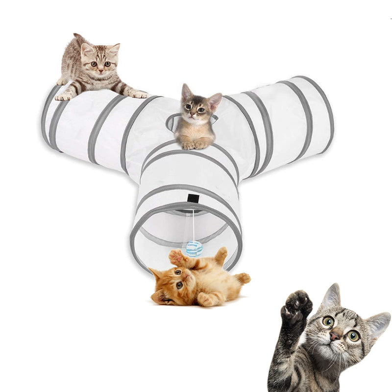 zhl Cat Toys Cat Tunnel and Cat Cube Pop Up Collapsible Kitten Indoor Outdoor Toys-Collapsible 3 Way or 1wayCat Tube- for Cat, Puppy, Kitty, Kitten, Rabbit white - PawsPlanet Australia