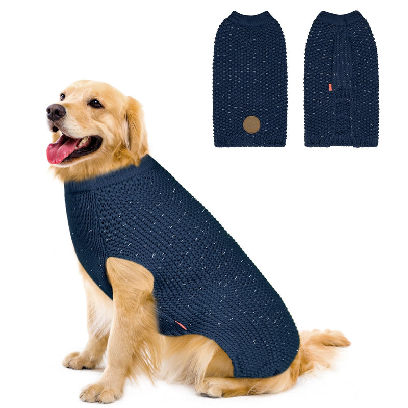 KYEESE Dog Sweater Warm Dog Coats Comfy Dog Sweater Medium Size Dog Medium Dog Sweater with Reflective Yarn Stretchy Dog Clothes Pullover Dog Sweater for Medium Dogs Boy, Navyblue, L L (30-45lbs) 1# Navyblue - PawsPlanet Australia
