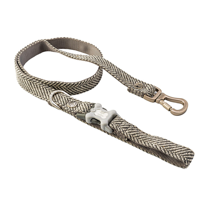 HUGO & HUDSON Tweed Dog Leash 4ft Training Padded Handle, Grey Herringbone, 47" x 0.6" XS/S - PawsPlanet Australia