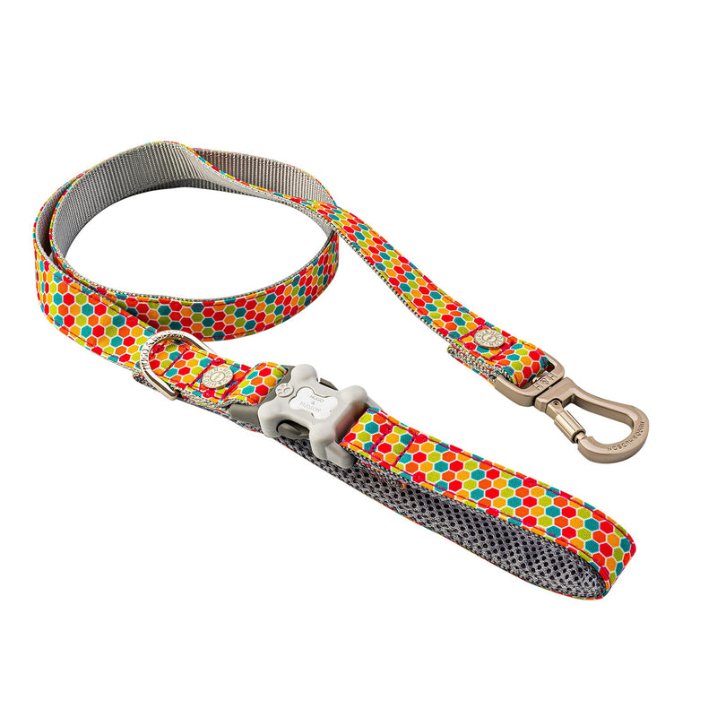 HUGO & HUDSON Nylon Dog Leash 4ft Pet Leash Soft Padded Handle, Multi-Color Geometric, 47" x 1" M/L - PawsPlanet Australia