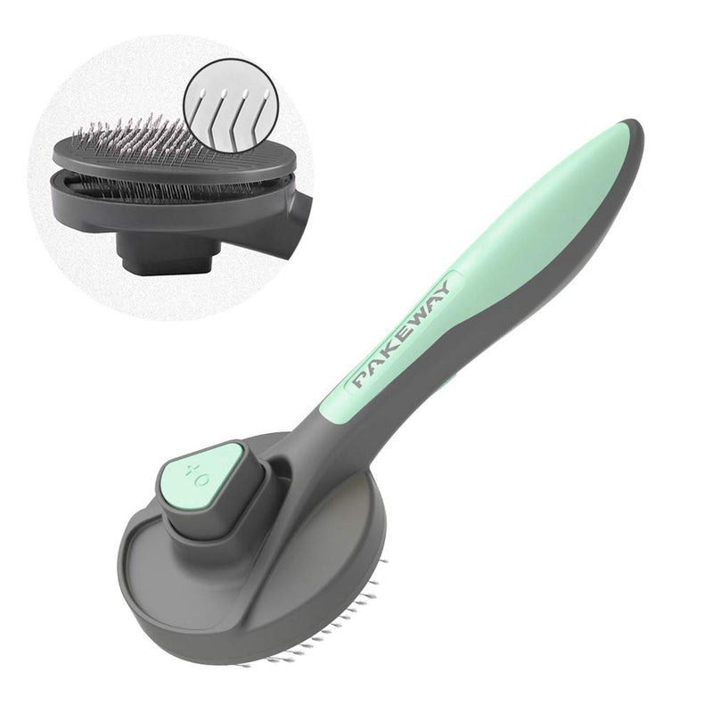PAKEWAY Cat & Dog Grooming Brush - Self Cleaning, Release Button, Kitten & Pet Brush for Short, Medium & Long Hair (Green) Green - PawsPlanet Australia