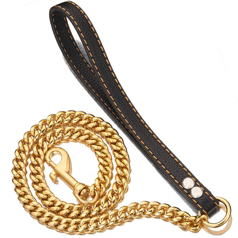 PRADOG Chain Dog Leash Metal Chew Proof 12MM Pet Leash Chain with Leather Padded Handle for Large Medium Small Dogs(Total Length of 4ft) Total Length 4.0 FT