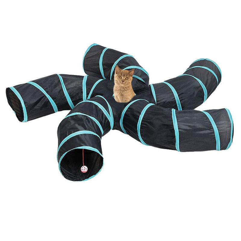 iHOO Cat Tunnels Crinkle Play Toys Collapsible Tube with Ball Maze Cat House Pet Interactive for Cat Puppy Kitten Rabbit S-5-Way Tunnel - PawsPlanet Australia
