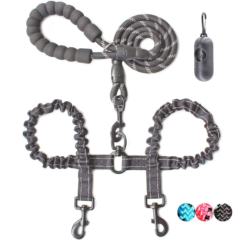 BAAPET Double Dog Leash, 4 FT Rope Dog Leash with Tangle Free Shock Absorbing Bungee and Poop Bags for Dual Small Medium Large Dogs (Medium/Large, Black) Medium/Large (25~150 lbs.) - PawsPlanet Australia