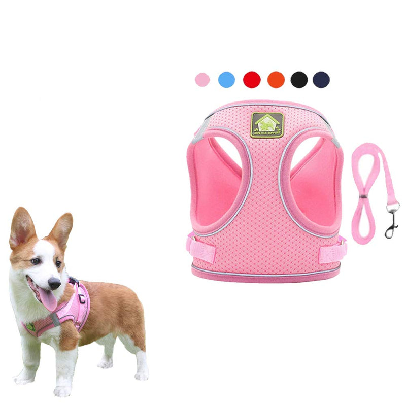 FEimaX Dog Harness and Leash Set, No-Pull Breathable Soft Mesh Puppy Vest Harness Reflective Adjustable Pet Harnesses for Small Medium Dogs and Cats - Outdoor Easy Control for Walking S (Chest 11.8-13.3'') Pink - PawsPlanet Australia
