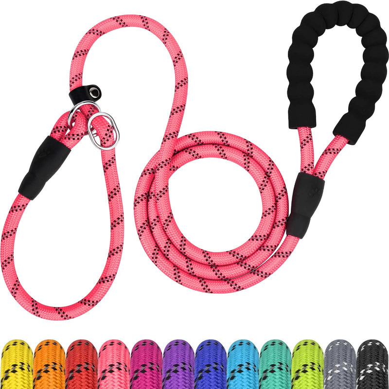 TagME Slip Leads for Dogs, 6 FT Heavy Duty Slip Leash with Padded Handle, Strong Rope No Pull Pet Training Leash for Medium Dogs,Pink M-3/8"x6'(50-110lbs) Pink - PawsPlanet Australia