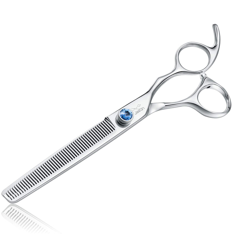 JASON 7" 50 Teeth Thinning Dog Grooming Blending Scissor, Ergonomic Pet Grooming Thinner Blender Shears Cat Trimming Texturizing Kit with Offset Handle and a Jewelled Screw, 30% Thinning Rate 7.0" - PawsPlanet Australia
