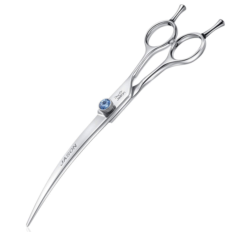JASON 7" Curved Dog Grooming Scissors, Ergonomic Pets Cats Trimming Shears with Offset Handle and a Jewelled Screw for Right Handed Groomers, Sharp, Comfortable Christmas Gift 7.0"