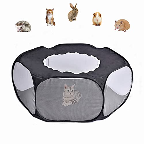 Small Animals Cage Tent, Pet Playpen with Top Opening Foldable Breathable Yark Fence for Guinea Pig, Rabbits, Hamster, Chinchillas and Hedgehogs (Black) Black - PawsPlanet Australia