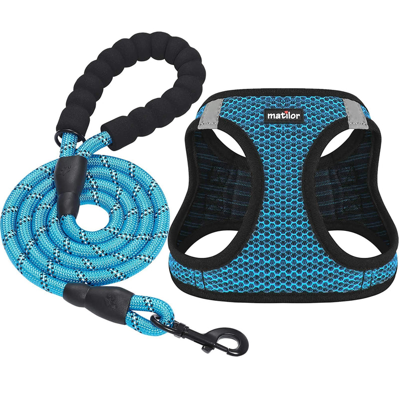 Dog Harness Step-in Breathable Puppy Cat Dog Vest Harnesses for Small Medium Dogs Blue M (Chest 13.5''-16.5'', Weight 10-15 lb) - PawsPlanet Australia