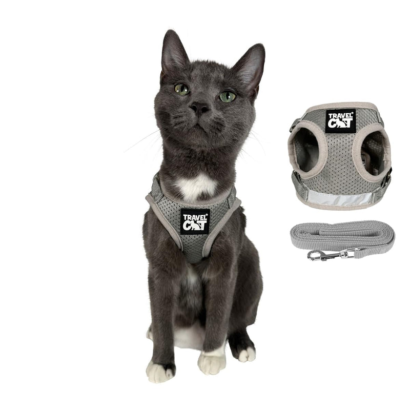 Travel Cat Harness and Leash Set - Adjustable Fit Mesh Cat Harness and Reflective Strap - Comfort Walking Vest for Kitten for Outdoor Walking, Hiking (Small, Grey) Small - PawsPlanet Australia