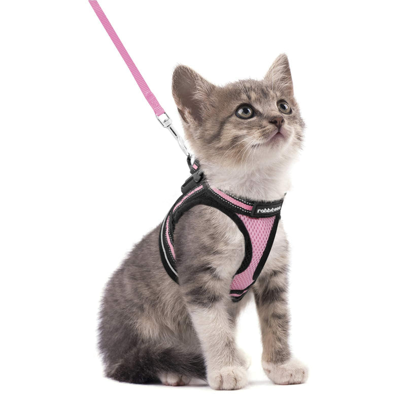 rabbitgoo Cat Harness and Leash Set for Walking Escape Proof, Adjustable Soft Kittens Vest with Reflective Strip for Cats, Comfortable Outdoor Vest, Pink, S Small - PawsPlanet Australia
