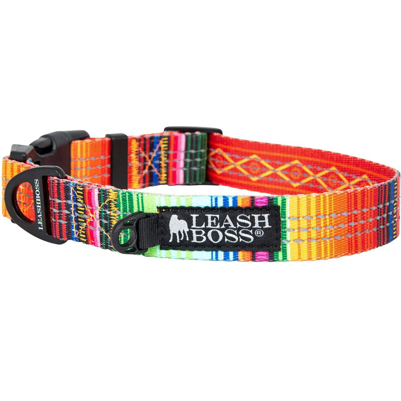 Leash Boss Patterned Reflective Dog Collar, Pattern Collection, Colorful Dog Collar with Triple Reflection Threads for Small, Medium and Large Dogs (Medium 13.5"-19.5" Neck x 1" Wide, Blanket Pattern) Medium (13.5-19.5" Neck x 1" Wide) Orange - PawsPlanet Australia