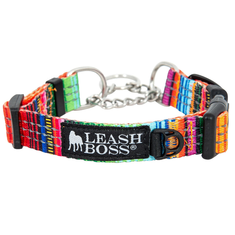 Leash Boss Martingale Collar for Dogs - Steel Chain | Reflective Nylon Dog Collar for Large Dogs, Medium and Small Dogs | No Pull Pet Training Collar Small Large (19-24.5" Neck x 1" Wide) Orange - Blanket - PawsPlanet Australia