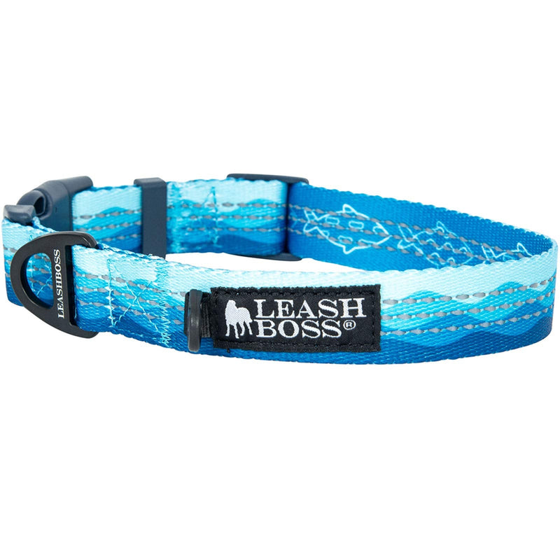 Leash Boss Patterned Reflective Dog Collar, Pattern Collection, Colorful Dog Collar with Triple Reflection Threads for Small, Medium and Large Dogs (Medium 13.5"-19.5" Neck x 1" Wide, Wave Pattern) Medium (13.5-19.5" Neck x 1" Wide) blue - PawsPlanet Australia