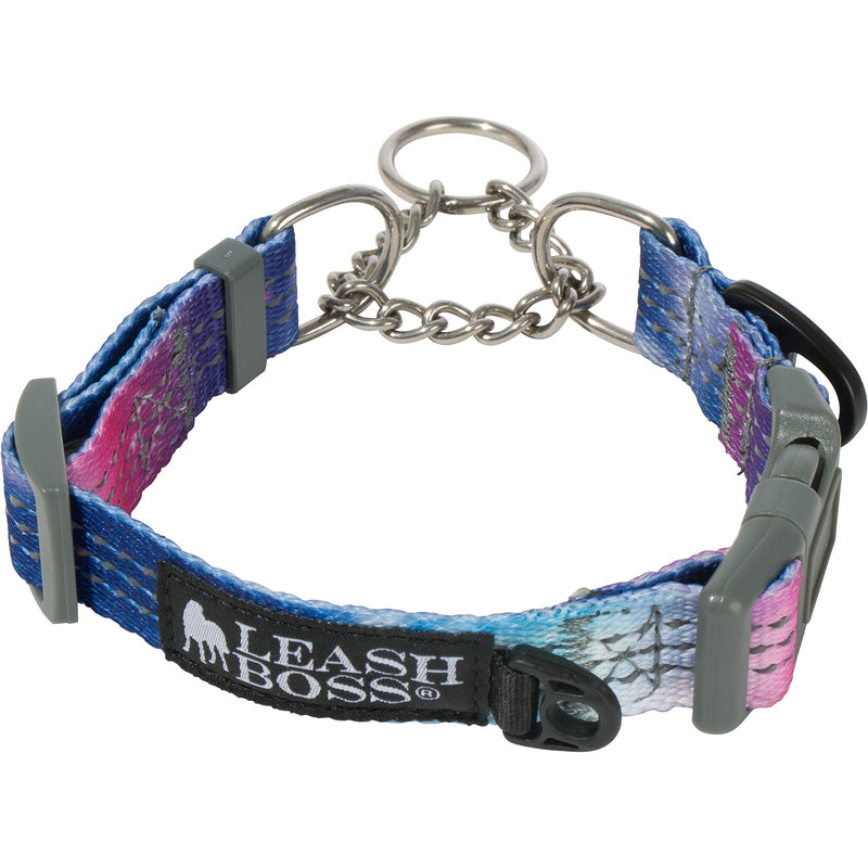 Leashboss Martingale Collar For Dogs - Steel Chain | Reflective Nylon Dog Collar for Large Dogs, Medium and Small Dogs | No Pull Pet Training Collar Small | Quick Release Buckle, Adjustable Pet Collar Medium-Large (16-19" Neck x 1" Wide) - PawsPlanet Australia