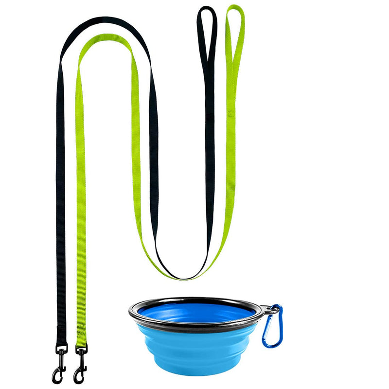 2 Pack Dog and Cat Leash With Easy to Use Collar Hook - Strong and Durable for Small and Medium Pets - Includes Collapsible Pet Bowl (Set 3-Black+Green) Set 03-Black+Green 2/3"x 5 FT - PawsPlanet Australia
