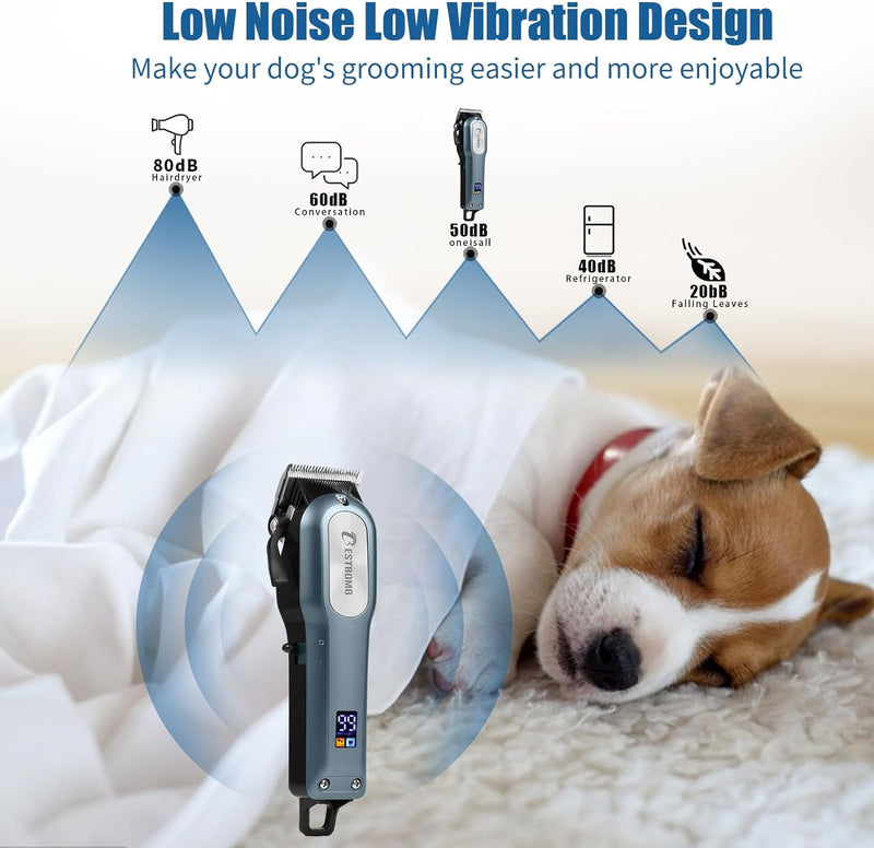Dog Clippers Professional Heavy Duty Low Noise High Power Dog Grooming Clipper Rechargeable Cordless Pet Grooming Tools for Small & Large Dogs Cats Pets with Thick & Heavy Coats Navy - PawsPlanet Australia