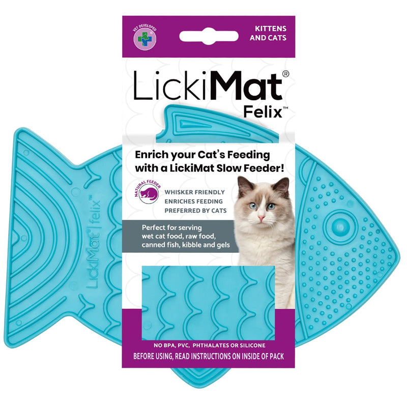 LickiMat Felix, Fish-Shaped Cat Slow Feeders Lick Mat, Boredom Anxiety Reducer; Perfect for Food, Treats, Yogurt, or Peanut Butter. Fun Alternative to a Slow Feed Cat Bowl or Dish, Turquoise - PawsPlanet Australia