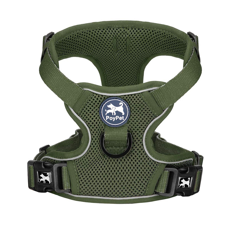 PoyPet Reflective Soft Breathable Mesh Dog Harness Choke-Free Double Padded Vest with Adjustable Neck and Chest(Military Green,XS) XS Military Green - PawsPlanet Australia