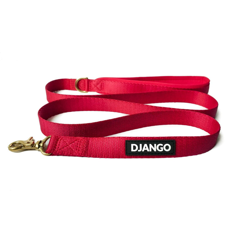 DJANGO Adventure Dog Leash – Strong, Comfortable, and Stylish Dog Leash with Solid Brass Hardware and Padded Handle - Designed for Outdoor Adventures and Everyday Use (Crimson Red) Crimson Red - PawsPlanet Australia
