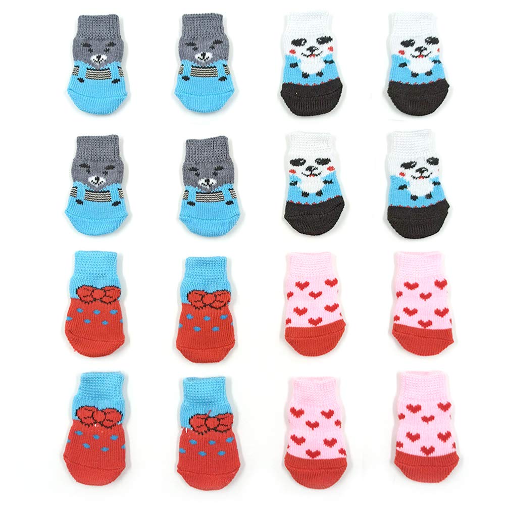 4 Pairs Anti-Slip Dog Socks&Cat Socks with Rubber Reinforcement, Pet Paw Protector for Hardwood Floors Indoor Wear S