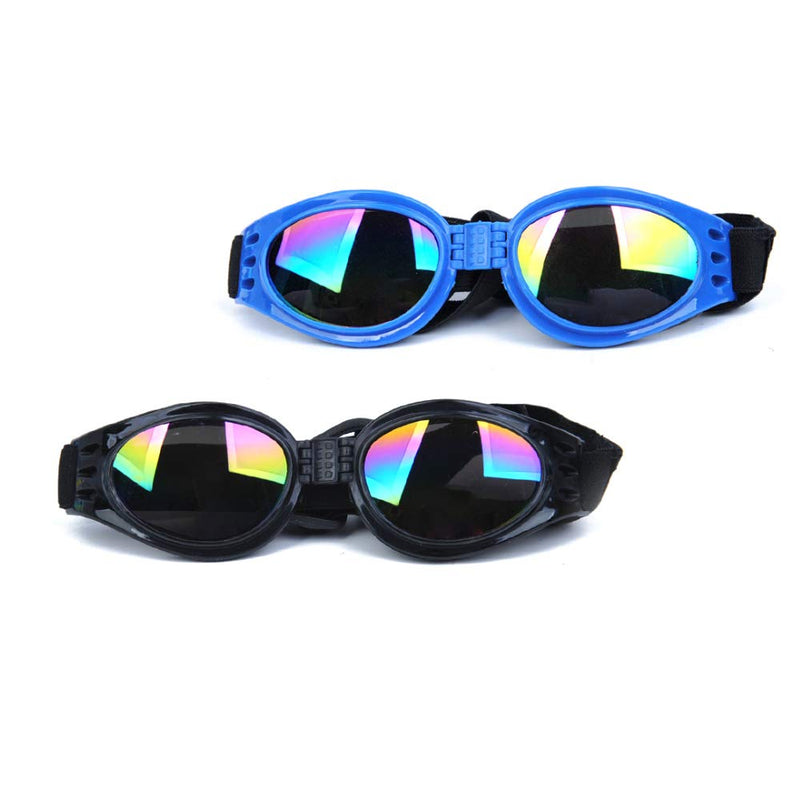 NA/ 2 Pcs Dog Goggles, Adjustable Strap Dog Goggles Eye wear Protection for Travel Skiing, UV Protection Waterproof Sunglasses for Dog Blue