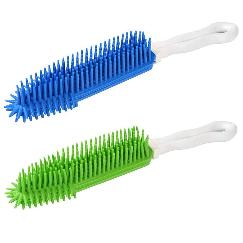 2 Pack Pet Hair Remover Rubber Portable Fluff Cleaner for Carpet Clothes Furniture Sofa Leather Car Seat Also Used as Dog Cat Bath Brush with Massage Effect (Green + Blue) - PawsPlanet Australia