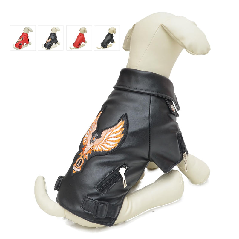 Lovelonglong Cool Dog Leather Jacket, Warm Coats Dogs Windproof Cold Weather Coats for Large Medium Small Dogs with Eagle Embroidery Black XL XL (Small Dog ~13 Lbs) Black-Eagle - PawsPlanet Australia