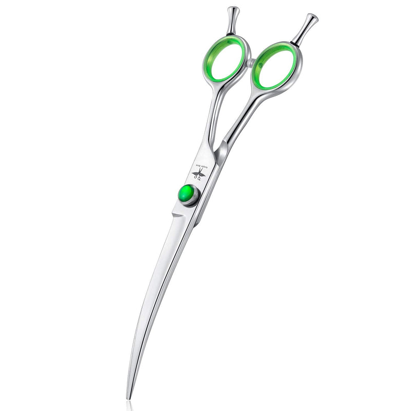 PURPLEBIRD 7 Inch Downward Curved Dog Grooming Scissors Professional Pet Cutting Shears Safety Noiseless Blunt Tip Trimming Shearing for Dogs Cats Japanese Stainless Steel Silver - PawsPlanet Australia