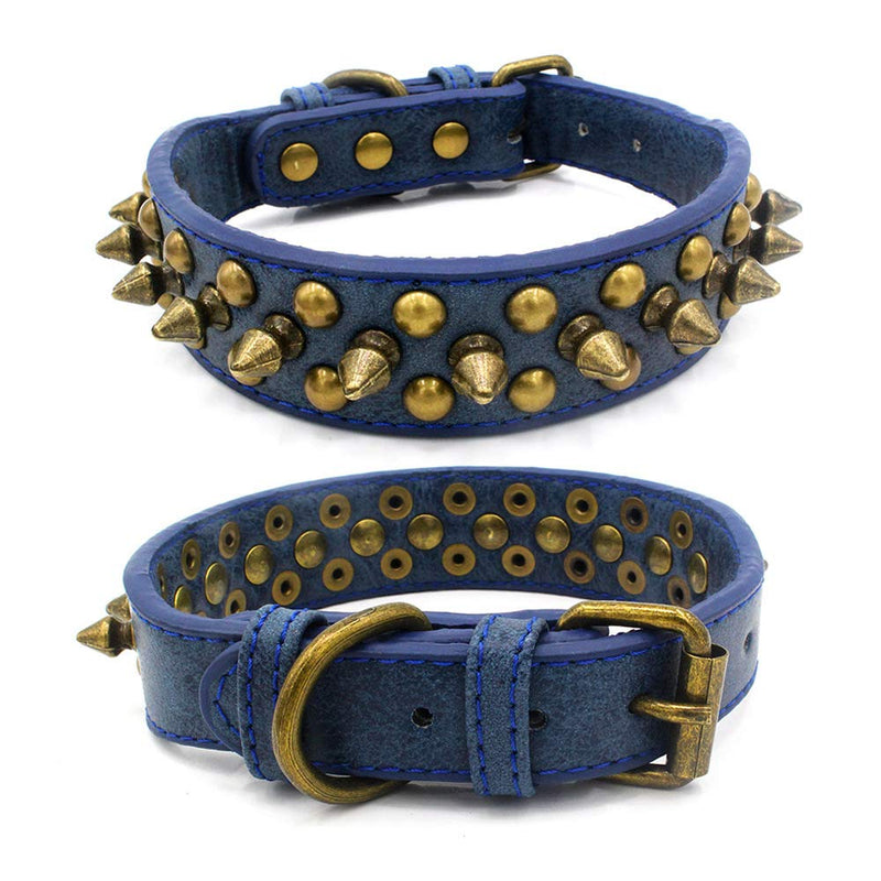 Mushrooms Spiked Rivet Studded Adjustable Pu Leather Pet Collars for Cats Puppy Dogs M(12"-14.5" Neck) Navy blue - PawsPlanet Australia
