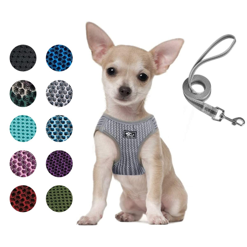 Dog and Cat Universal Harness with Leash - Cat Harness Escape Proof - Adjustable Reflective Step in Dog Harness for Small Dogs Medium Dogs - Soft Mesh Comfort Fit No Pull No Choke (XS, Grey) XS - PawsPlanet Australia