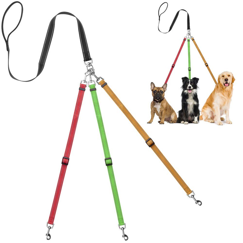 Heavy Duty Tangle Free 3/Three Way Dog Coupler Leash with Padded Handle,Reflective Triple Braid Split Lease Pet Leash for Walking 3/2/1 Medium Large Dogs Training (Muticolor) Muticolor - PawsPlanet Australia