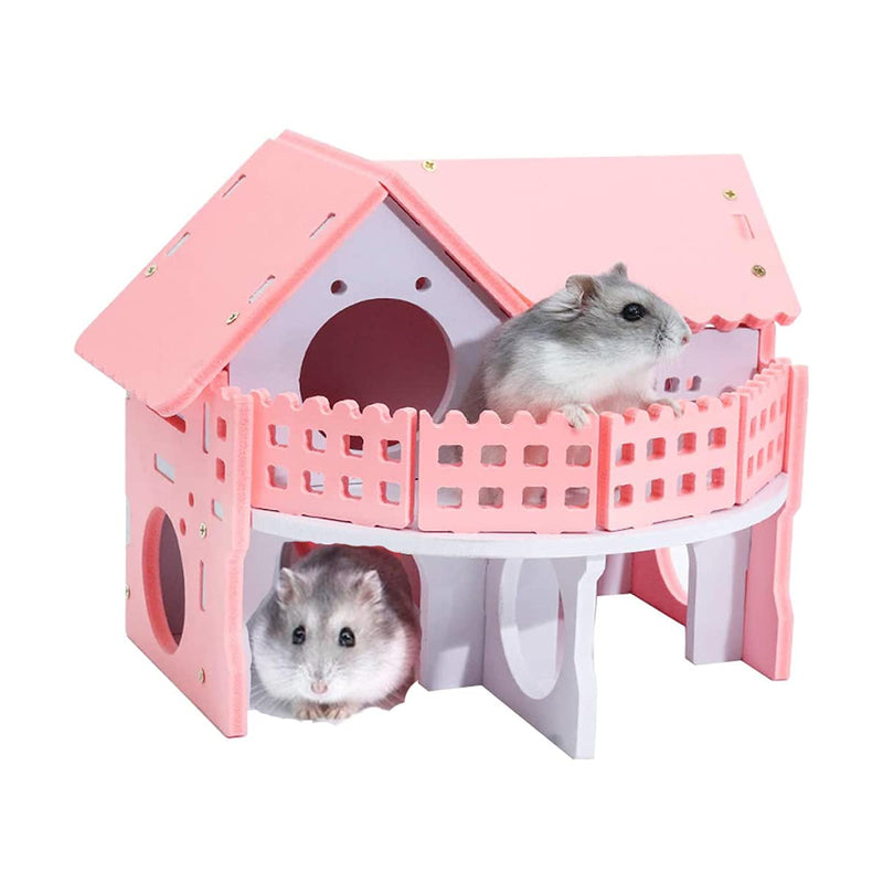 Hamster House Small Animal Hideout Wooden Assemble Double-Deck Hut Villa Ecological Cage Habitat Decor Accessories, Play Toys for Dwarf, Hedgehog, Syrian Hamster, Gerbils Mice