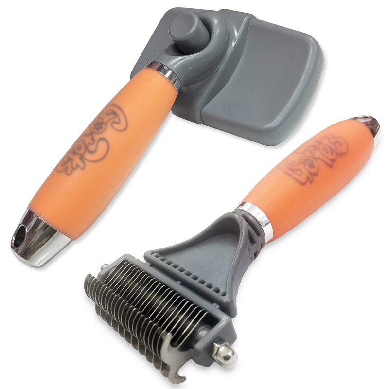 GoPets Pet Grooming Kit Bundle With 2 Sided Dematting Comb and Deshedding Rake + Professional Self-Cleaning Slicker Brush for Dogs and Cats - PawsPlanet Australia