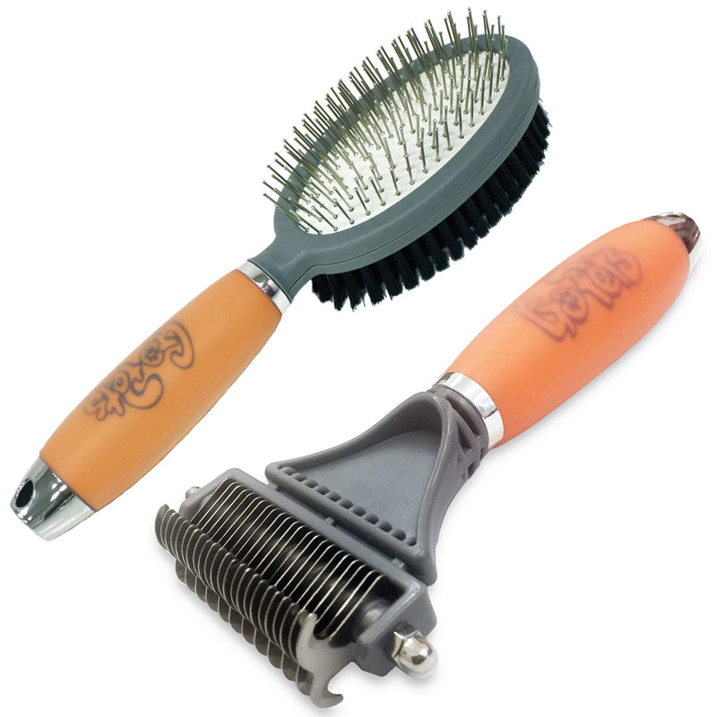 GoPets Pet Grooming Kit Bundle With 2 Sided Dematting Comb and Deshedding Rake + Double Sided Pin Brush and Bristle Brush for Dogs and Cats - PawsPlanet Australia