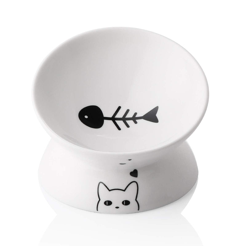 Sweejar Ceramic Raised Cat Bowls, Slanted Cat Dish Food or Water Bowls, Elevated Porcelain Pet Feeder Bowl Protect Cat's Spine, Stress Free, Backflow Prevention (White) 5 Inch White - PawsPlanet Australia