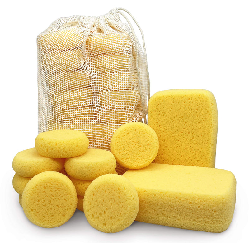 Premium Synthetic Horse Tack Sponges: 12pc Value Pack (10 Round 2.8" x1", 2 Large 6"x4"x2") with Cotton Bag, for Saddles, Bridles, Boots and Leather Care by Equus Constantia - PawsPlanet Australia