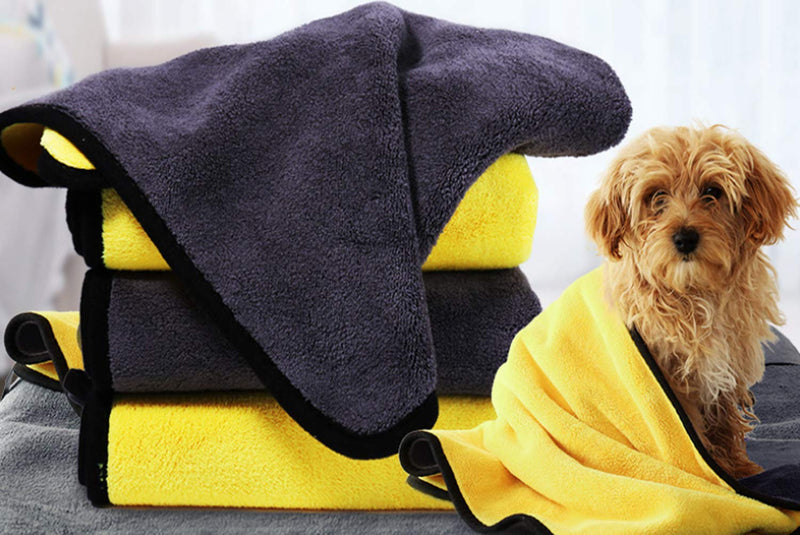 Dog Bath Towel - Super Absorbent Microfiber Dog Towel for Small Dogs and Cats, Yellow & Grey 11.8" x 23.6" - PawsPlanet Australia