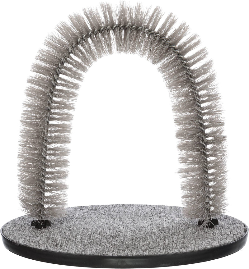 TRIXIE Cat Massager and Self Grooming Arch, Bristle Ring Brush, Carpet Base Scratcher, Cat Self Groomer, Gray, Small - PawsPlanet Australia