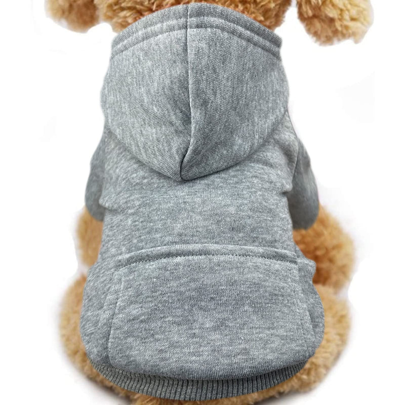 Jecikelon Winter Dog Hoodie Sweatshirts with Pockets Warm Dog Clothes for Small Dogs Chihuahua Coat Clothing Puppy Cat Custume (Small, Grey) - PawsPlanet Australia