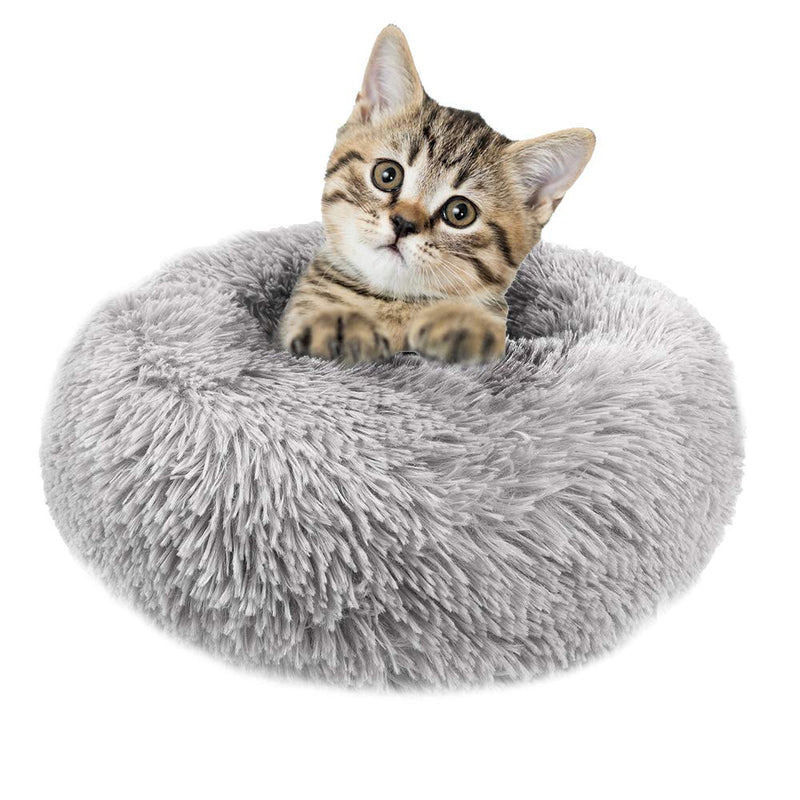 otoez Kitten Puppy Bed Small Round Dog Cat Beds Anti Anxiety Plush Pet Calming Donut Bed with Non-Slip Waterproof Bottom, Washable (19.7", Light Grey) 19.7" - PawsPlanet Australia