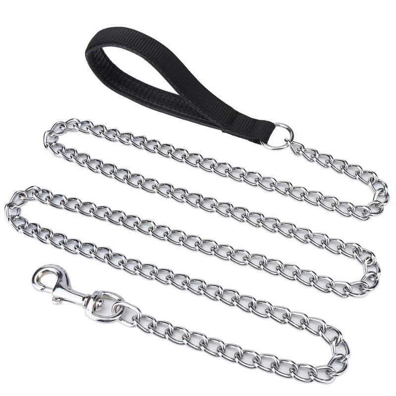 6ft Metal Chain Heavy Duty Dog Leash, Chew Proof Chain Dog Leash with Padded Handle for Large & Medium Size Dogs 6 ft length / 3.0 mm width Black Handle