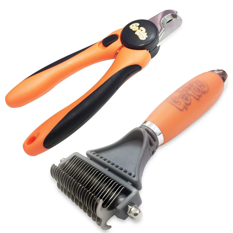GoPets Grooming Kit Bundle with 2 Sided Dematting Comb and Deshedding Rake + Nail Clipper for Dogs and Cats Includes Nail File and Trimmer - PawsPlanet Australia