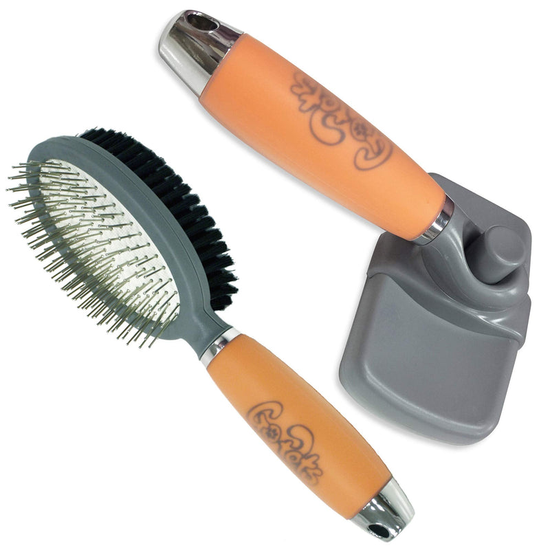 GoPets Pet Grooming Kit Bundle With 2 Sided Pin and Bristle Comb + Professional Self-Cleaning Slicker Brush for Dogs and Cats - PawsPlanet Australia