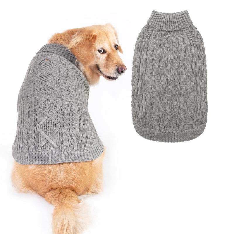 BINGPET Thermal Knitted Dog Sweater for Small Medium Large Dogs,Winter Dog Cat Coat Warm Sweartershirts Outfits,Classic Cable Knit Turtleneck Pullover Dog Jumper Coat Warm Sweartershirts Grey - PawsPlanet Australia