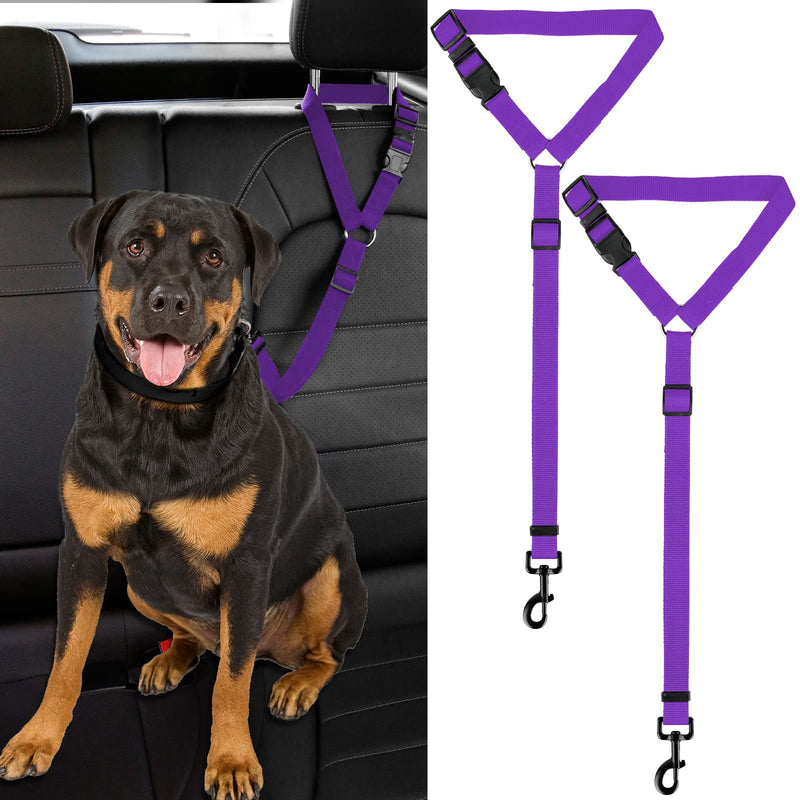 2 Packs Dog Cat Safety Seat Belt Strap Car Headrest Restraint Adjustable Nylon Fabric Dog Restraints Vehicle Seatbelts Harness Purple - PawsPlanet Australia