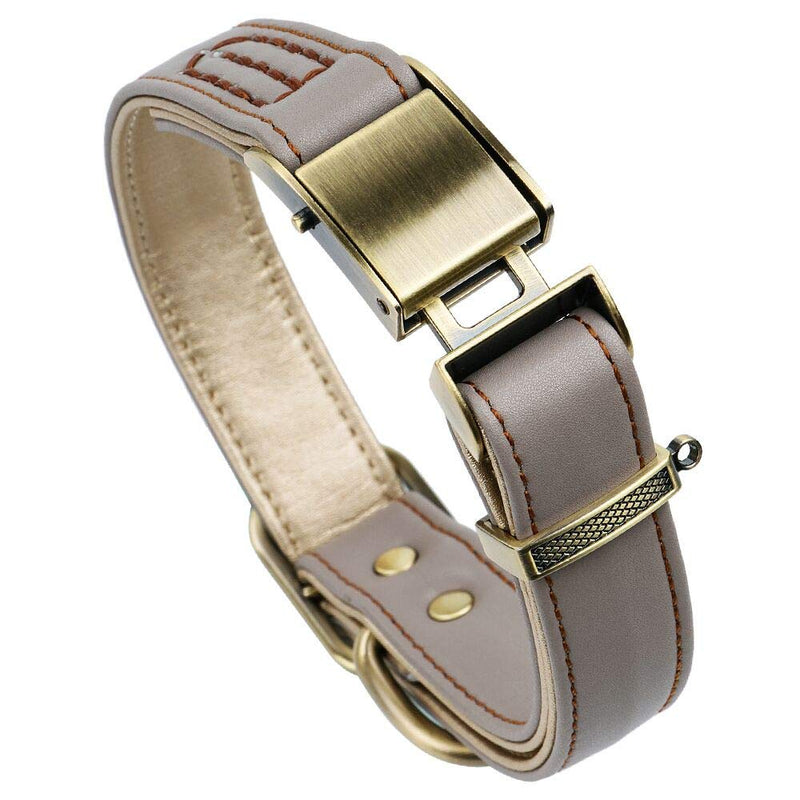chede Basic Classic Luxury Padded Leather Dog Collar,The Seatbelt Buckle,for Large Medium Small Pets (M, Khaki) M-0.8"×(12"-15") - PawsPlanet Australia